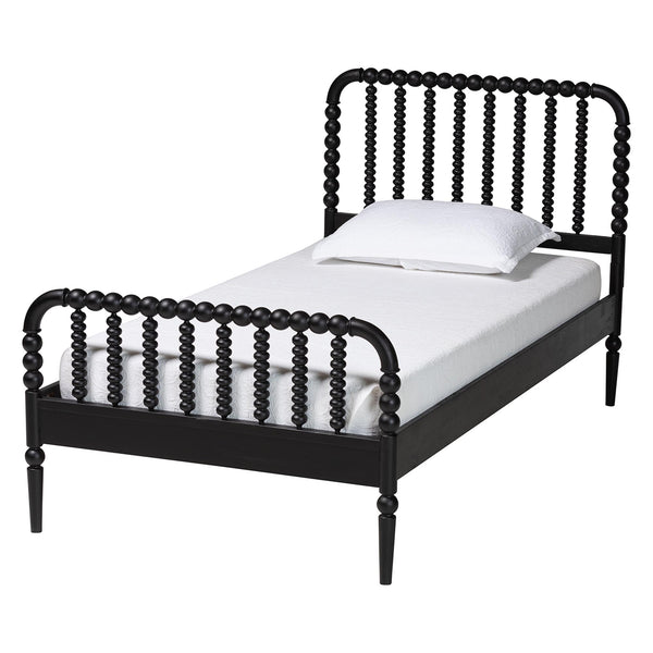 Baxton Studio Lucera Mid-century Platform Bed With Bobbin Design - Sturdy Wood Frame, Slatted Headboard & Tapered Legs Black Solid Rubberwood,Lvl(Bed Slats) Mg0110-4-black-full