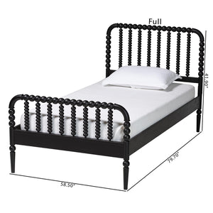 Baxton Studio Lucera Mid-century Platform Bed With Bobbin Design - Sturdy Wood Frame, Slatted Headboard & Tapered Legs Black Solid Rubberwood,Lvl(Bed Slats) Mg0110-4-black-full