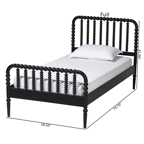 Baxton Studio Lucera Mid-century Platform Bed With Bobbin Design - Sturdy Wood Frame, Slatted Headboard & Tapered Legs Black Solid Rubberwood,Lvl(Bed Slats) Mg0110-4-black-full