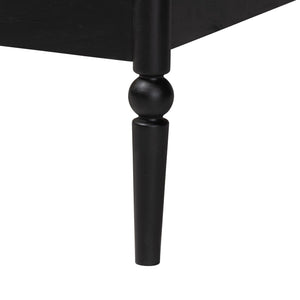 Baxton Studio Lucera Mid-century Platform Bed With Bobbin Design - Sturdy Wood Frame, Slatted Headboard & Tapered Legs Black Solid Rubberwood,Lvl(Bed Slats) Mg0110-4-black-full