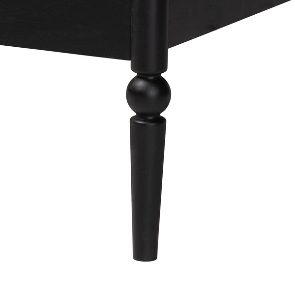 Baxton Studio Lucera Mid-century Platform Bed With Bobbin Design - Sturdy Wood Frame, Slatted Headboard & Tapered Legs Black Solid Rubberwood,Lvl(Bed Slats) Mg0110-4-black-full