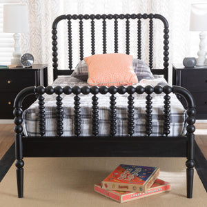 Baxton Studio Lucera Mid-century Platform Bed With Bobbin Design - Sturdy Wood Frame, Slatted Headboard & Tapered Legs Black Solid Rubberwood,Lvl(Bed Slats) Mg0110-4-black-full