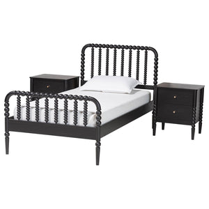 Baxton Studio Baxton Studio Lucera Mid-Century Twin Bedroom Set with Stylish Nightstands and Platform Bed Design Black 3-Piece MG0110-4-Black-Twin 3PC Bedroom Set