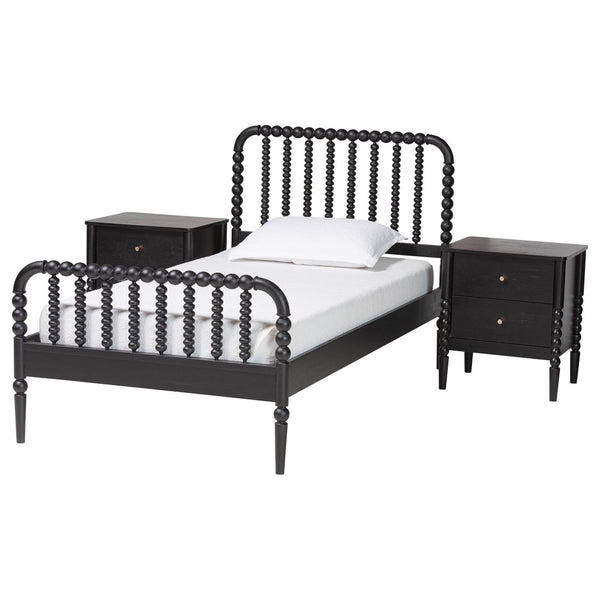 Baxton Studio Baxton Studio Lucera Mid-Century Twin Bedroom Set with Stylish Nightstands and Platform Bed Design Black 3-Piece MG0110-4-Black-Twin 3PC Bedroom Set