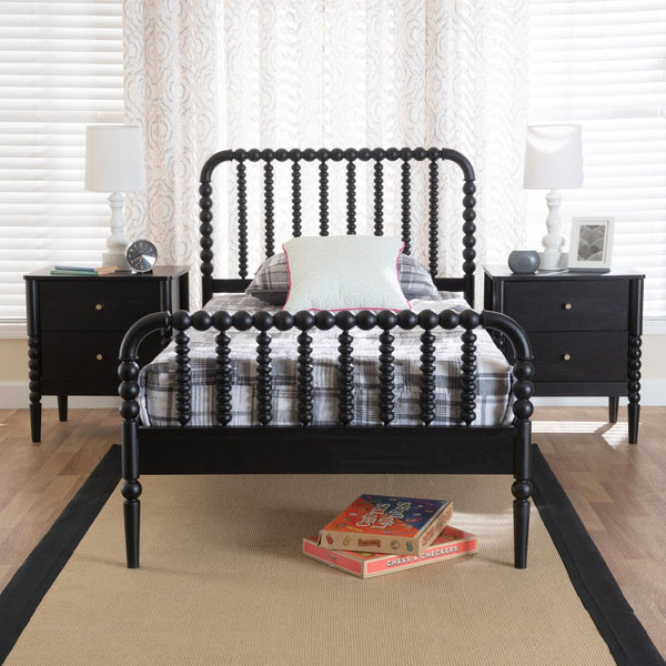 Baxton Studio Baxton Studio Lucera Mid-Century Twin Bedroom Set with Stylish Nightstands and Platform Bed Design Black 3-Piece MG0110-4-Black-Twin 3PC Bedroom Set