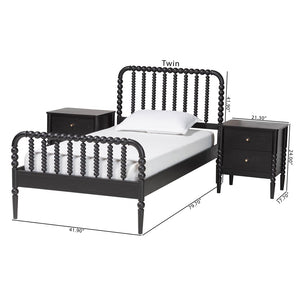 Baxton Studio Baxton Studio Lucera Mid-Century Twin Bedroom Set with Stylish Nightstands and Platform Bed Design Black 3-Piece MG0110-4-Black-Twin 3PC Bedroom Set