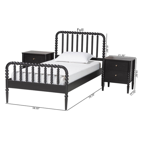 Baxton Studio Baxton Studio Lucera Mid-Century Twin Bedroom Set with Stylish Nightstands and Platform Bed Design Black 3-Piece MG0110-4-Black-Twin 3PC Bedroom Set