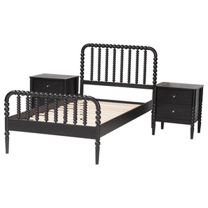 Baxton Studio Baxton Studio Lucera Mid-Century Twin Bedroom Set with Stylish Nightstands and Platform Bed Design Black 3-Piece MG0110-4-Black-Twin 3PC Bedroom Set