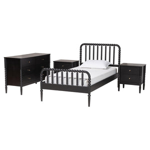 Baxton Studio Baxton Studio Lucera Mid-Century 4-Piece Bedroom Set with Elegant Bobbin Design & Storage Solutions Black Full 4-Piece MG0110-4-Black-Full 4PC Bedroom Set