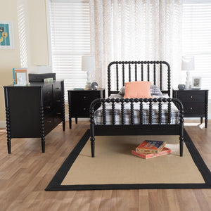 Baxton Studio Baxton Studio Lucera Mid-Century 4-Piece Bedroom Set with Elegant Bobbin Design & Storage Solutions Black Full 4-Piece MG0110-4-Black-Full 4PC Bedroom Set