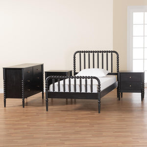 Baxton Studio Baxton Studio Lucera Mid-Century 4-Piece Bedroom Set with Elegant Bobbin Design & Storage Solutions Black Full 4-Piece MG0110-4-Black-Full 4PC Bedroom Set