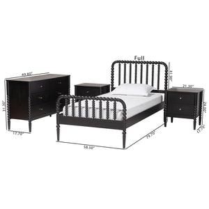 Baxton Studio Baxton Studio Lucera Mid-Century 4-Piece Bedroom Set with Elegant Bobbin Design & Storage Solutions Black Full 4-Piece MG0110-4-Black-Full 4PC Bedroom Set