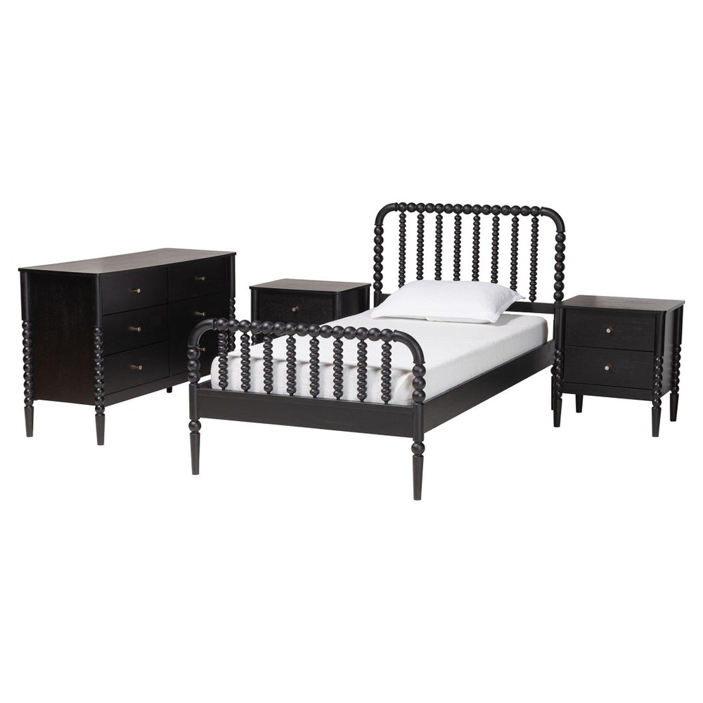 Baxton Studio Baxton Studio Lucera Mid-Century Twin Bedroom Set with Stylish Nightstands and Platform Bed Design Black Twin 4-Piece MG0110-4-Black-Twin 4PC Bedroom Set