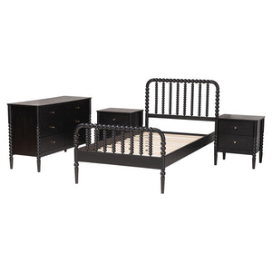Baxton Studio Baxton Studio Lucera Mid-Century 4-Piece Bedroom Set with Elegant Bobbin Design & Storage Solutions Black Full 4-Piece MG0110-4-Black-Full 4PC Bedroom Set