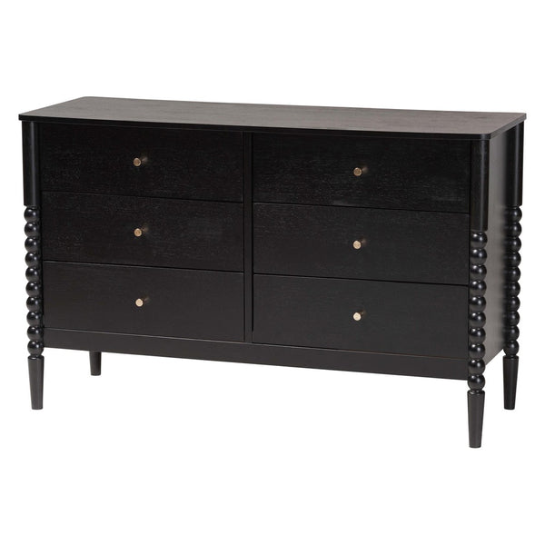 Baxton Studio Baxton Studio Lucera Mid-Century 4-Piece Bedroom Set with Elegant Bobbin Design & Storage Solutions Black Full 4-Piece MG0110-4-Black-Full 4PC Bedroom Set