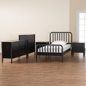 Baxton Studio Baxton Studio Lucera Mid-Century 4-Piece Bedroom Set with Elegant Bobbin Design & Storage Solutions Black Full 5-Piece MG0110-4-Black-Full 5PC Bedroom Set