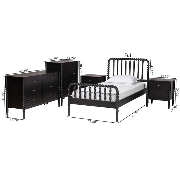 Baxton Studio Baxton Studio Lucera Mid-Century 4-Piece Bedroom Set with Elegant Bobbin Design & Storage Solutions Black Full 5-Piece MG0110-4-Black-Full 5PC Bedroom Set