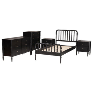 Baxton Studio Baxton Studio Lucera Mid-Century 4-Piece Bedroom Set with Elegant Bobbin Design & Storage Solutions Black Full 5-Piece MG0110-4-Black-Full 5PC Bedroom Set