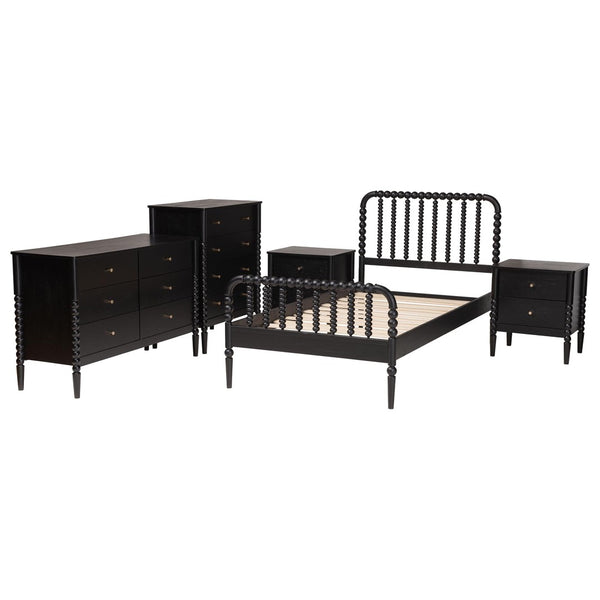 Baxton Studio Baxton Studio Lucera Mid-Century Twin Bedroom Set with Stylish Nightstands and Platform Bed Design Black 5-Piece MG0110-4-Black-Twin 5PC Bedroom Set