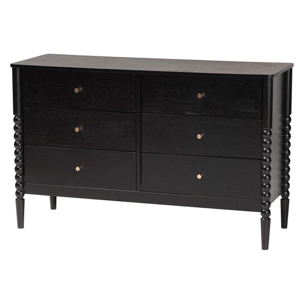 Baxton Studio Baxton Studio Lucera Mid-Century 4-Piece Bedroom Set with Elegant Bobbin Design & Storage Solutions Black Full 5-Piece MG0110-4-Black-Full 5PC Bedroom Set