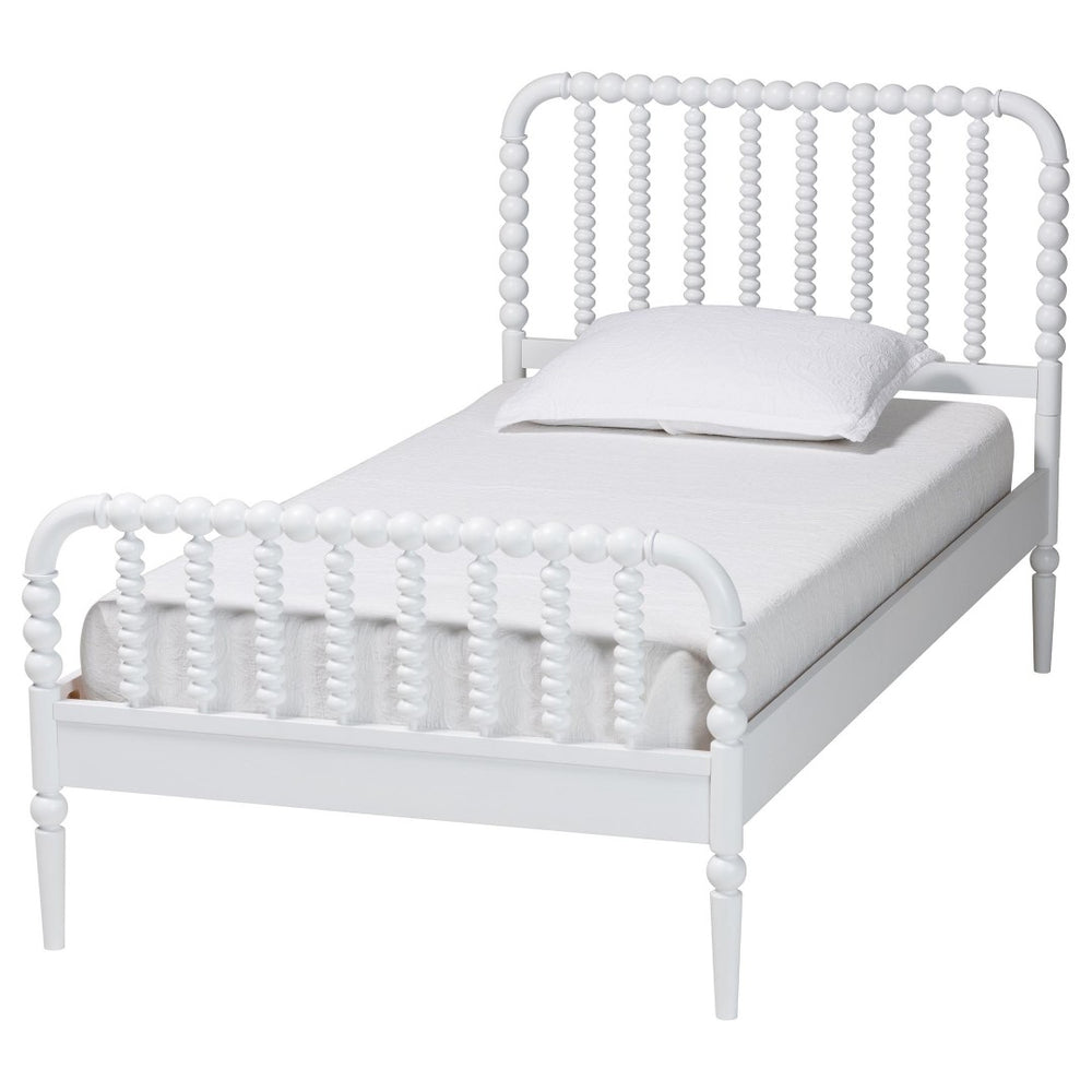 Baxton Studio Baxton Studio Lucera Mid-Century Twin Platform Bed with Bobbin Details and Wood Slat Support White Twin MG0110-4-White-Twin