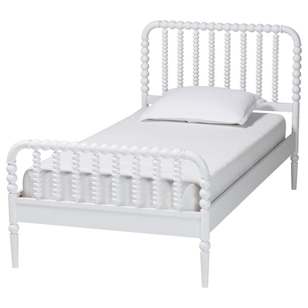 Baxton Studio Lucera Mid-century Platform Bed With Bobbin Design - Sturdy Wood Frame, Slatted Headboard & Tapered Legs White Solid Rubberwood,Lvl(Bed Slats) Mg0110-4-white-twin