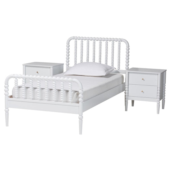 Baxton Studio Baxton Studio Lucera Mid-Century Twin Bedroom Set with Stylish Nightstands and Platform Bed Design White 3-Piece MG0110-4-White-Twin 3PC Bedroom Set