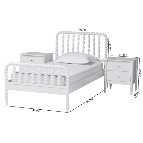 Baxton Studio Baxton Studio Lucera Mid-Century Twin Bedroom Set with Stylish Nightstands and Platform Bed Design White 3-Piece MG0110-4-White-Twin 3PC Bedroom Set