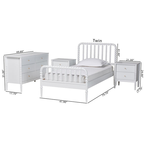 Baxton Studio Baxton Studio Lucera Mid-Century 4-Piece Bedroom Set with Vintage Charm for Timeless Style Twin 4-Piece MG0110-4-White-Twin 4PC Bedroom Set