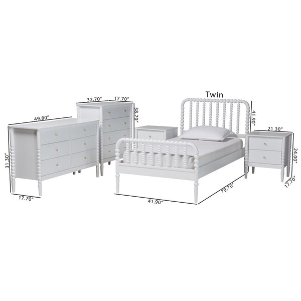 Baxton Studio Baxton Studio Lucera Mid-Century 4-Piece Bedroom Set with Vintage Charm for Timeless Style Twin 5-Piece MG0110-4-White-Twin 5PC Bedroom Set