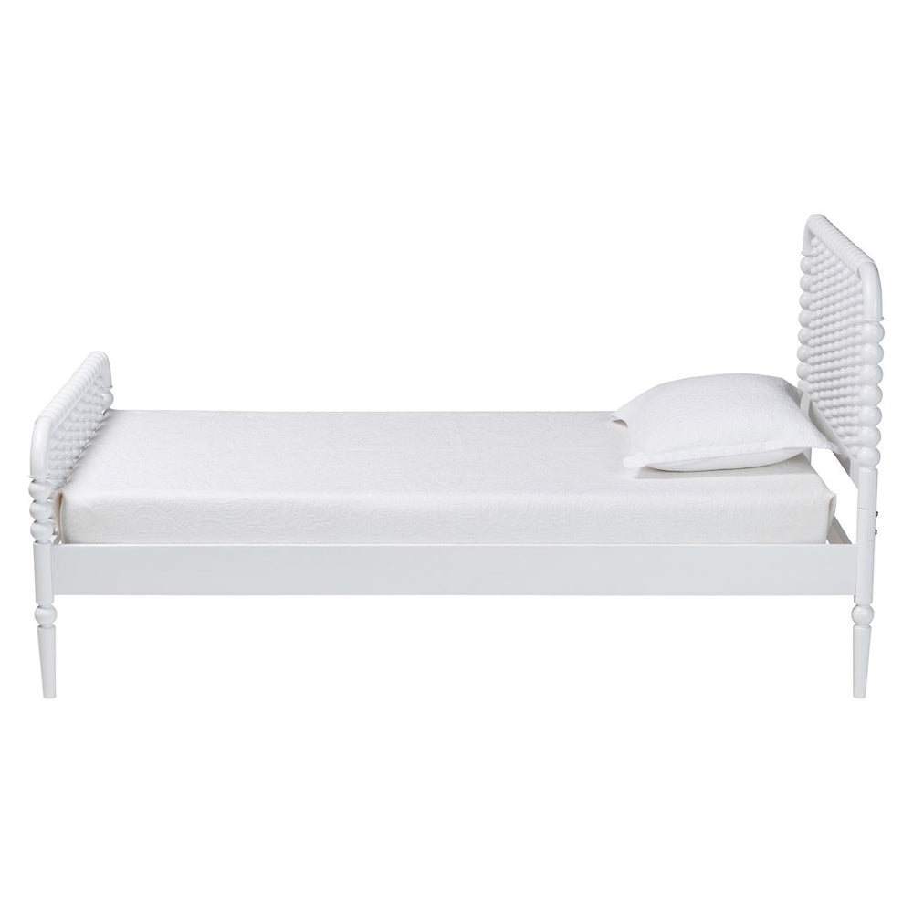 Baxton Studio Baxton Studio Lucera Mid-Century Twin Platform Bed with Bobbin Details and Wood Slat Support White Twin MG0110-4-White-Twin