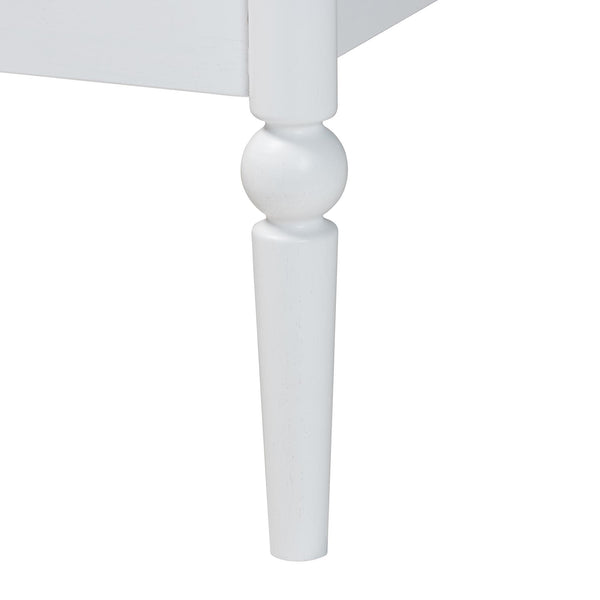 Baxton Studio Lucera Mid-century Platform Bed With Bobbin Design - Sturdy Wood Frame, Slatted Headboard & Tapered Legs White Solid Rubberwood,Lvl(Bed Slats) Mg0110-4-white-twin