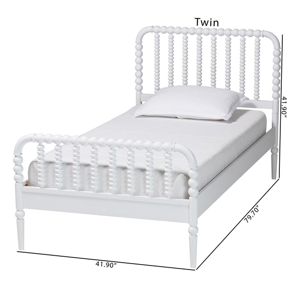 Baxton Studio Lucera Mid-century Platform Bed With Bobbin Design - Sturdy Wood Frame, Slatted Headboard & Tapered Legs White Solid Rubberwood,Lvl(Bed Slats) Mg0110-4-white-twin