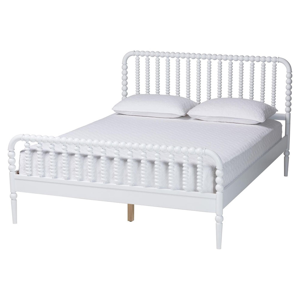 Baxton Studio Baxton Studio Lucera Mid-Century White Bed with Slatted Headboard and Bobbin Detail for Stylish Sleep Full MG0110-4-White-Full