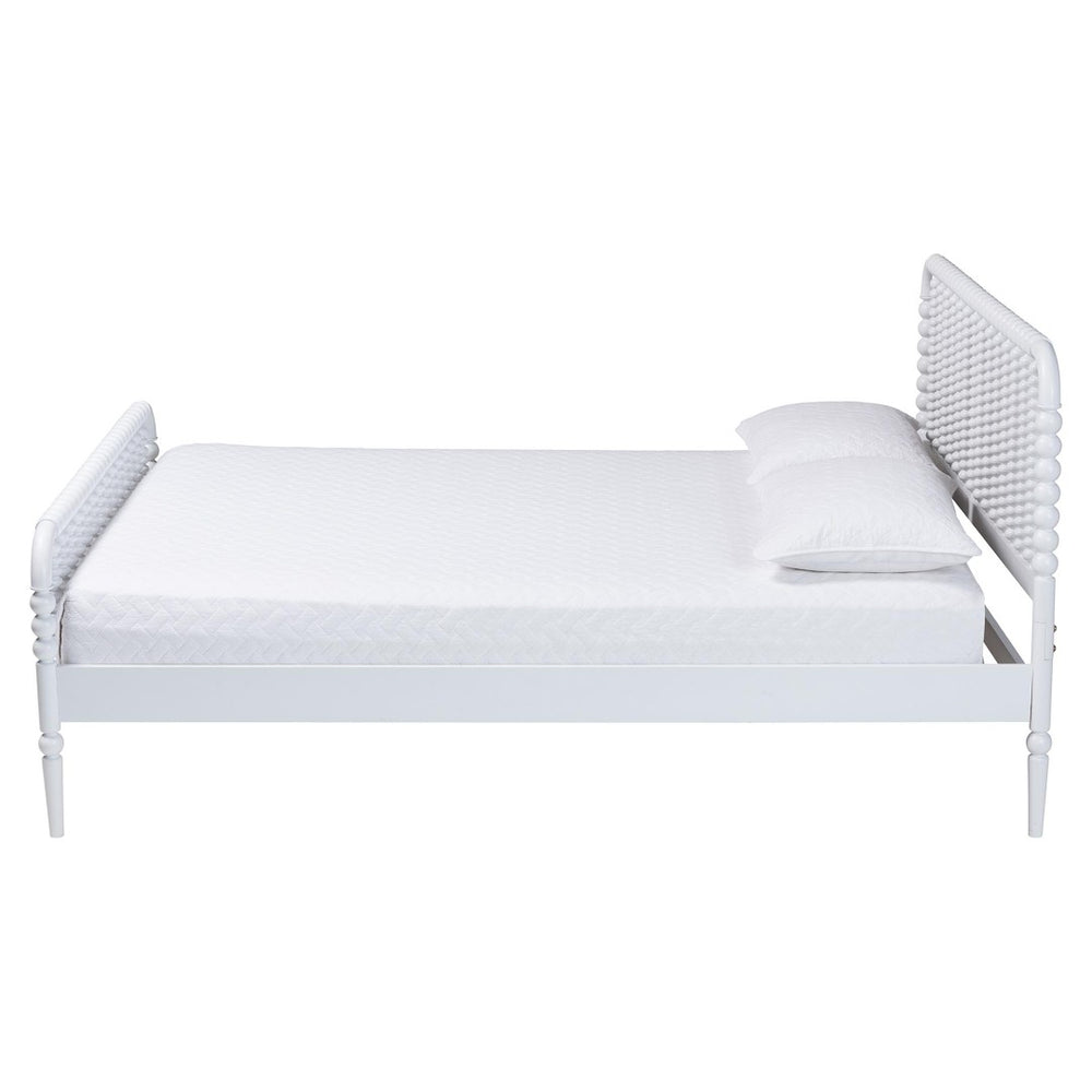 Baxton Studio Baxton Studio Lucera Mid-Century White Bed with Slatted Headboard and Bobbin Detail for Stylish Sleep Full MG0110-4-White-Full