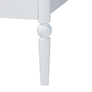 Baxton Studio Lucera Mid-century Platform Bed With Bobbin Design - Sturdy Wood Frame, Slatted Headboard & Tapered Legs White Solid Rubberwood,Lvl(Bed Slats) Mg0110-4-white-queen