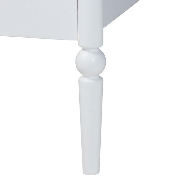 Baxton Studio Lucera Mid-century Platform Bed With Bobbin Design - Sturdy Wood Frame, Slatted Headboard & Tapered Legs White Solid Rubberwood,Lvl(Bed Slats) Mg0110-4-white-queen