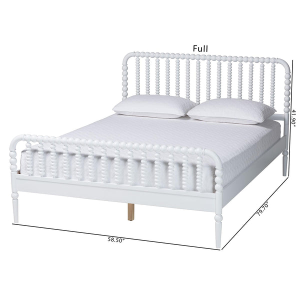 Baxton Studio Lucera Mid-century Platform Bed With Bobbin Design - Sturdy Wood Frame, Slatted Headboard & Tapered Legs White Solid Rubberwood,Lvl(Bed Slats) Mg0110-4-white-queen