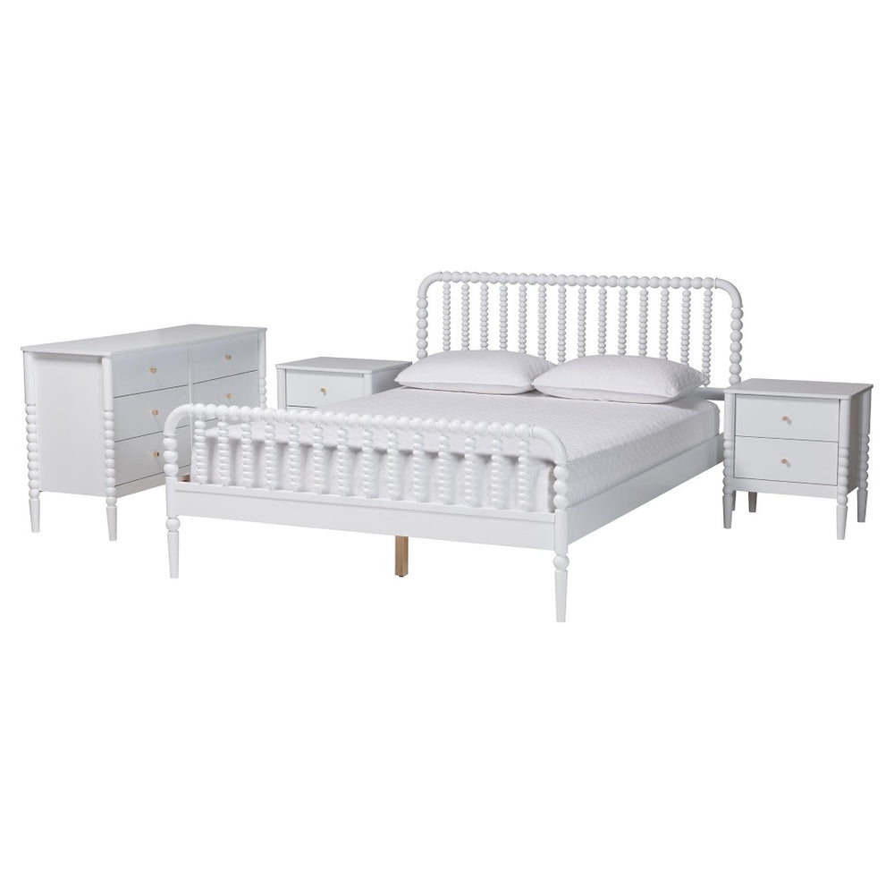 Baxton Studio Baxton Studio Lucera Mid-Century 4-Piece Bedroom Set with Elegant Bobbin Design & Storage Solutions White Full 4-Piece MG0110-4-White-Full 4PC Bedroom Set