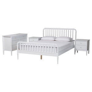 Baxton Studio Baxton Studio Lucera Mid-Century 4-Piece Bedroom Set with Elegant Bobbin Design & Storage Solutions White Full 4-Piece MG0110-4-White-Full 4PC Bedroom Set