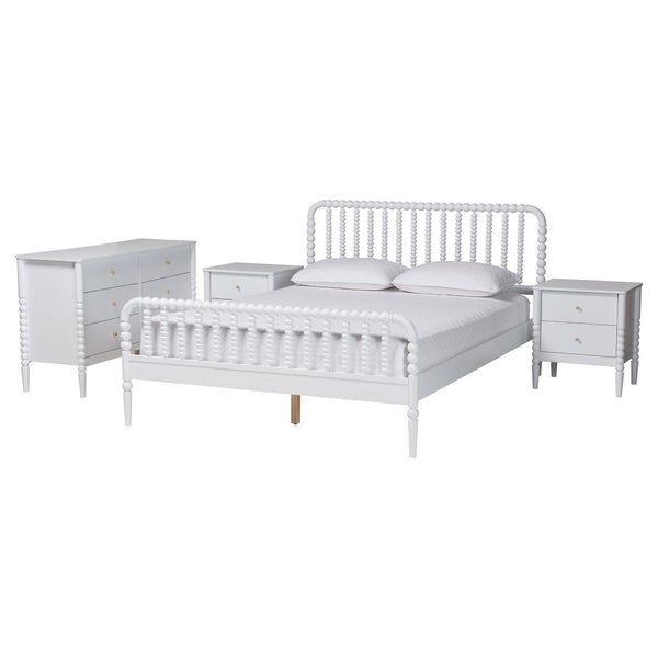 Baxton Studio Baxton Studio Lucera Mid-Century 4-Piece Bedroom Set with Elegant Bobbin Design & Storage Solutions White Full 4-Piece MG0110-4-White-Full 4PC Bedroom Set