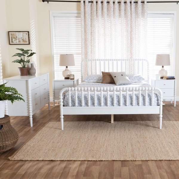 Baxton Studio Baxton Studio Lucera Mid-Century 4-Piece Bedroom Set with Elegant Bobbin Design & Storage Solutions White Full 4-Piece MG0110-4-White-Full 4PC Bedroom Set