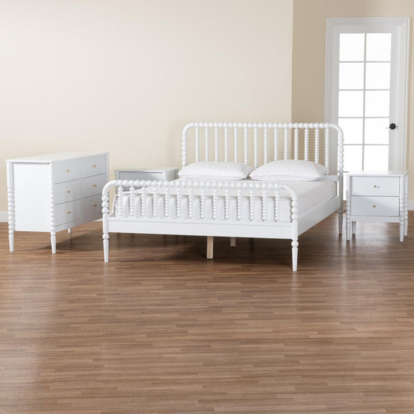 Baxton Studio Baxton Studio Lucera Mid-Century 4-Piece Bedroom Set with Elegant Bobbin Design & Storage Solutions White Full 4-Piece MG0110-4-White-Full 4PC Bedroom Set