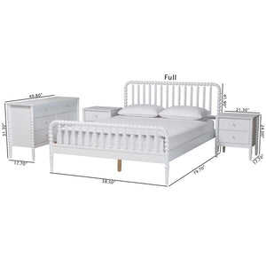 Baxton Studio Baxton Studio Lucera Mid-Century 4-Piece Bedroom Set with Elegant Bobbin Design & Storage Solutions White Full 4-Piece MG0110-4-White-Full 4PC Bedroom Set
