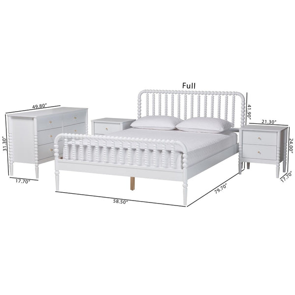 Baxton Studio Baxton Studio Lucera Mid-Century 4-Piece Bedroom Set with Elegant Bobbin Design & Storage Solutions White Full 4-Piece MG0110-4-White-Full 4PC Bedroom Set