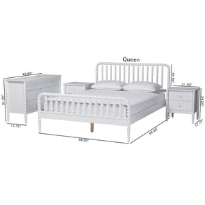 Baxton Studio Baxton Studio Lucera Mid-Century 4-Piece Bedroom Set with Elegant Bobbin Design & Storage Solutions White Full 4-Piece MG0110-4-White-Full 4PC Bedroom Set