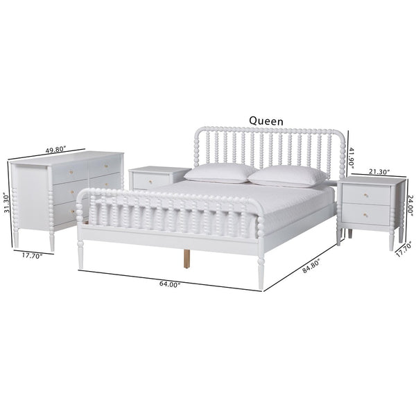 Baxton Studio Baxton Studio Lucera Mid-Century 4-Piece Bedroom Set with Elegant Bobbin Design & Storage Solutions White Full 4-Piece MG0110-4-White-Full 4PC Bedroom Set