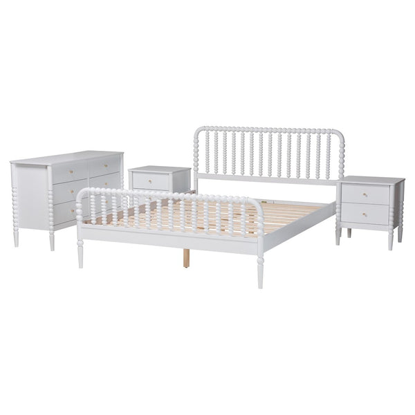 Baxton Studio Baxton Studio Lucera Mid-Century 4-Piece Bedroom Set with Elegant Bobbin Design & Storage Solutions White Full 4-Piece MG0110-4-White-Full 4PC Bedroom Set