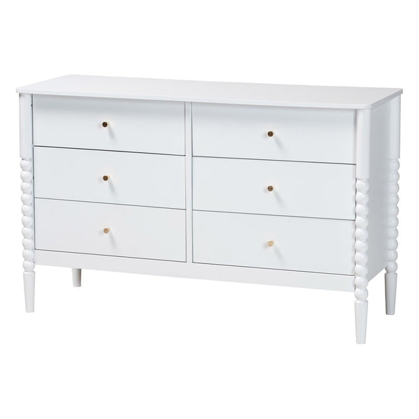 Baxton Studio Baxton Studio Lucera Mid-Century 4-Piece Bedroom Set with Elegant Bobbin Design & Storage Solutions White Full 4-Piece MG0110-4-White-Full 4PC Bedroom Set