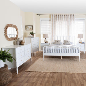 Baxton Studio Baxton Studio Lucera 5-Piece Mid-Century Queen Bedroom Set with Bobbin Design & Smart Storage Solutions MG0110-4-White-Queen 5PC Bedroom Set